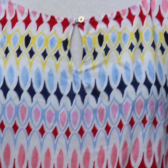 Talbots Multicolor Diamond Print Keyhole w Button Neck Tie Cuffs Rayon Tunic XL - Picture 4 of 10